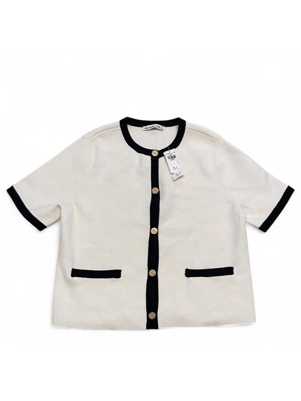 Abercrombie & Fitch white cardigan with black trim, size M